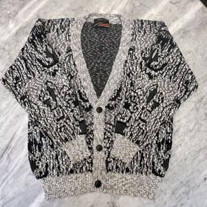 Vintage 80s 90s Abstract Textured Cardigan Mens Med UniformCode Grandpa Sweater